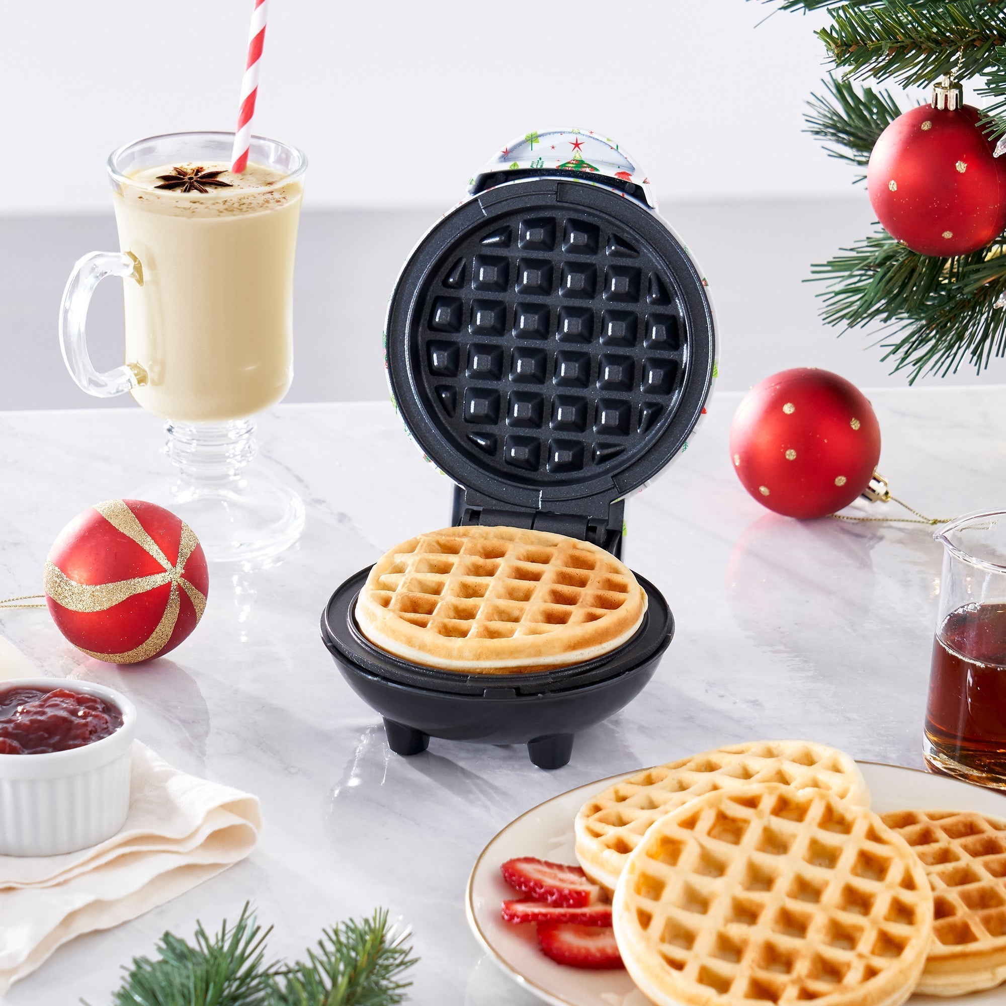 Mini Waffle Maker White with Trees Print C7