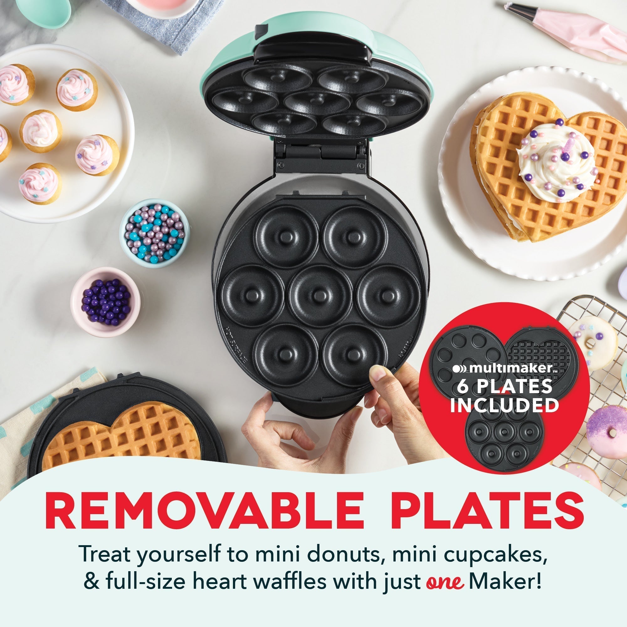 MultiMaker Treat Maker System: Mini Donut, Mini Cupcake, Heart Waffle B0