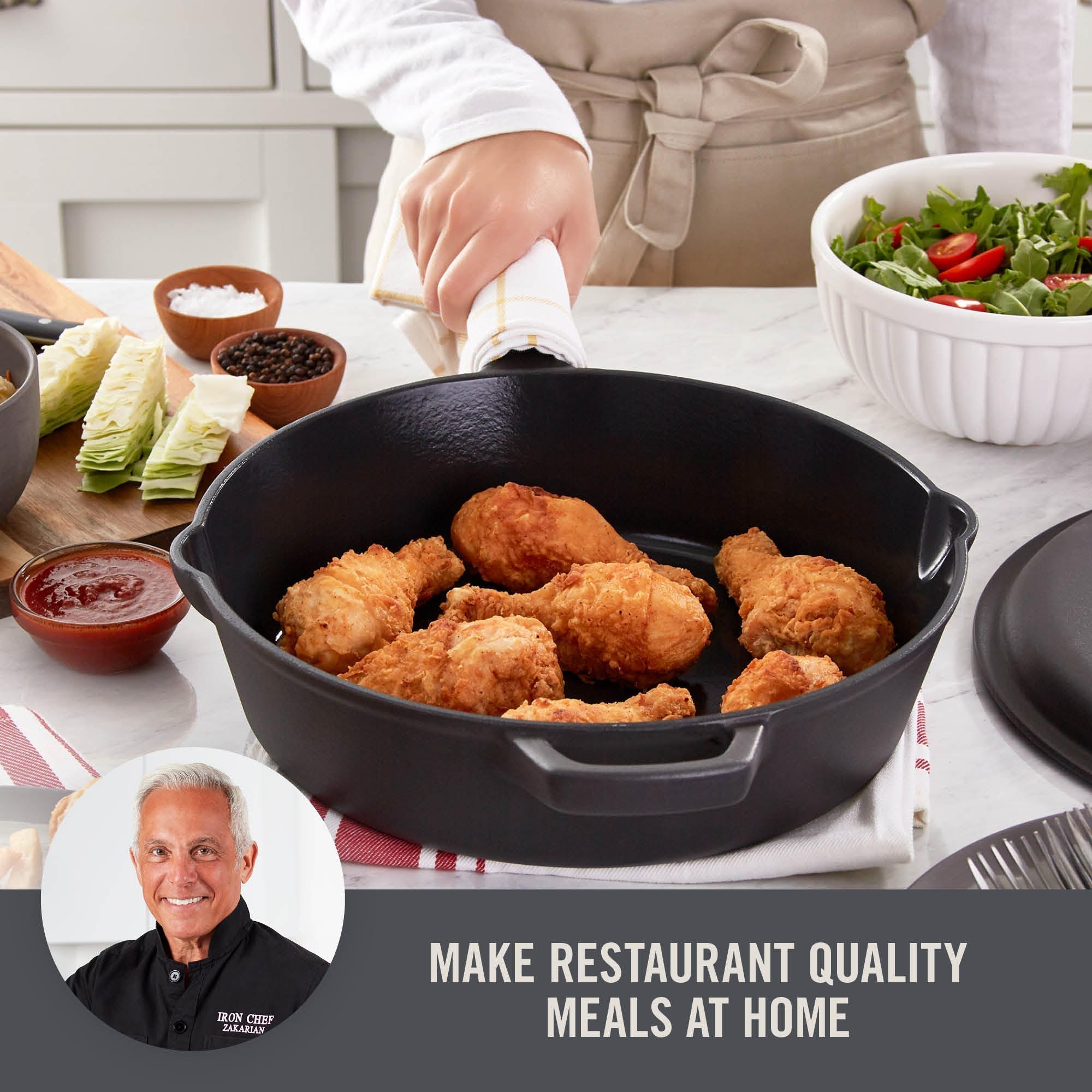4.5 Qt. Nonstick Cast Iron Deep Skillet with Lid C8
