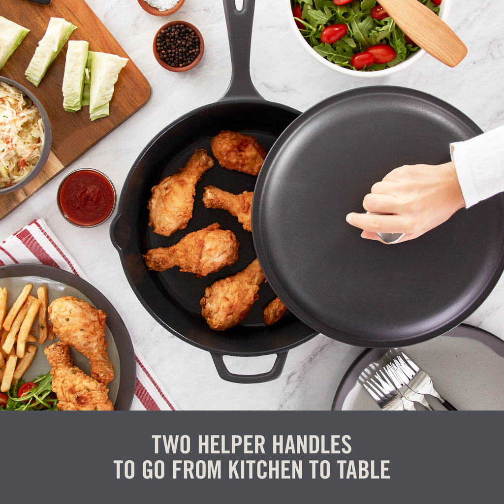 4.5 Qt. Nonstick Cast Iron Deep Skillet with Lid C8