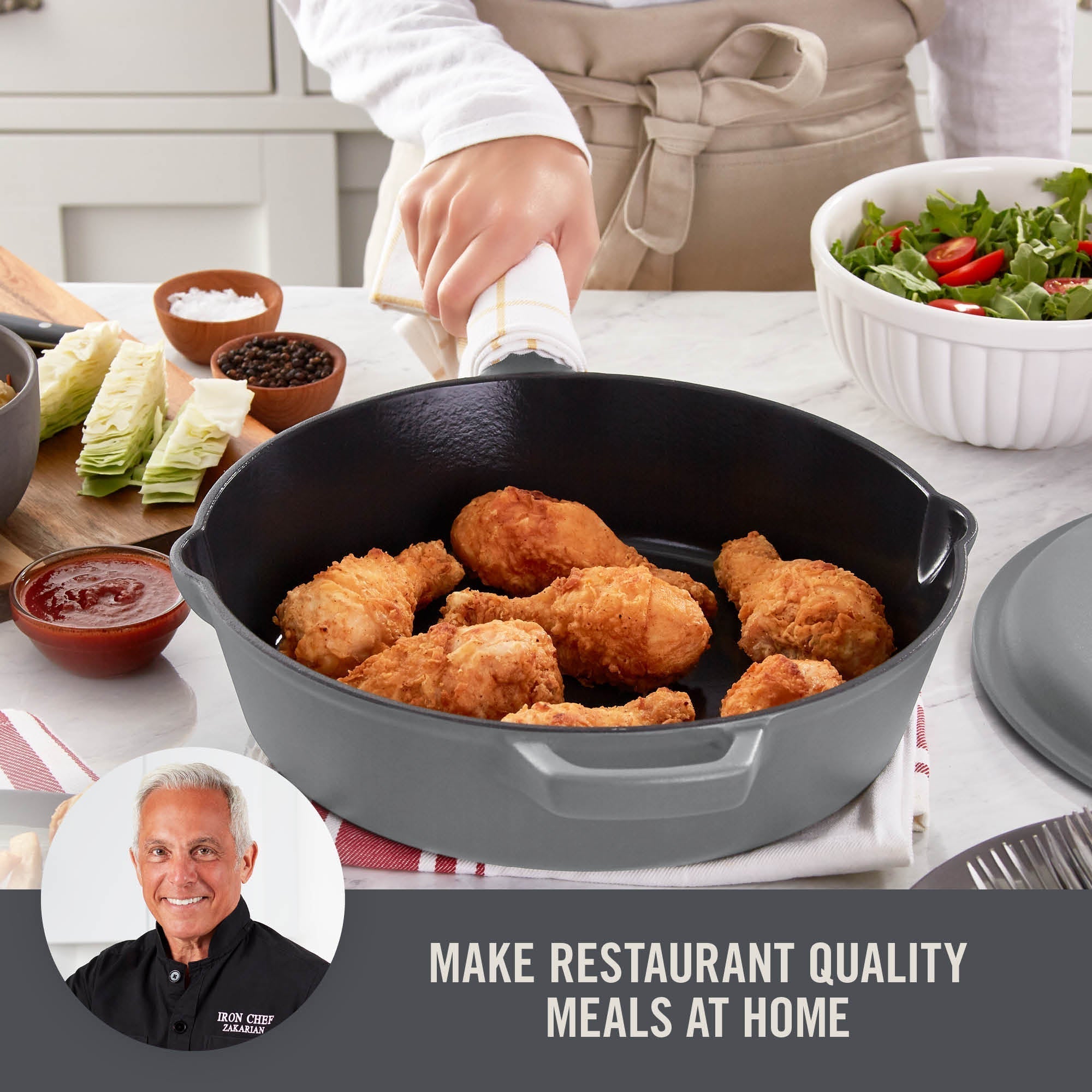 4.5 Qt. Nonstick Cast Iron Deep Skillet with Lid C8