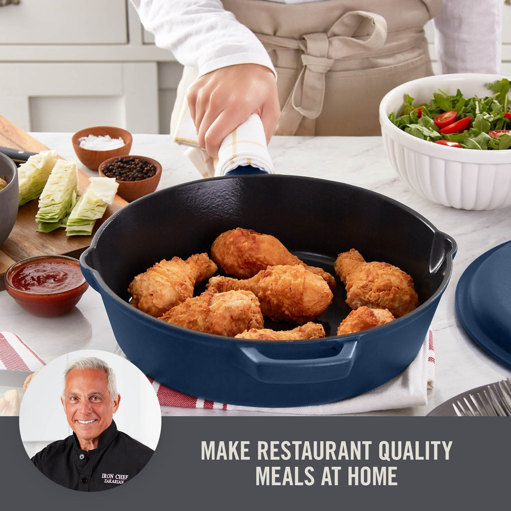 4.5 Qt. Nonstick Cast Iron Deep Skillet with Lid C8