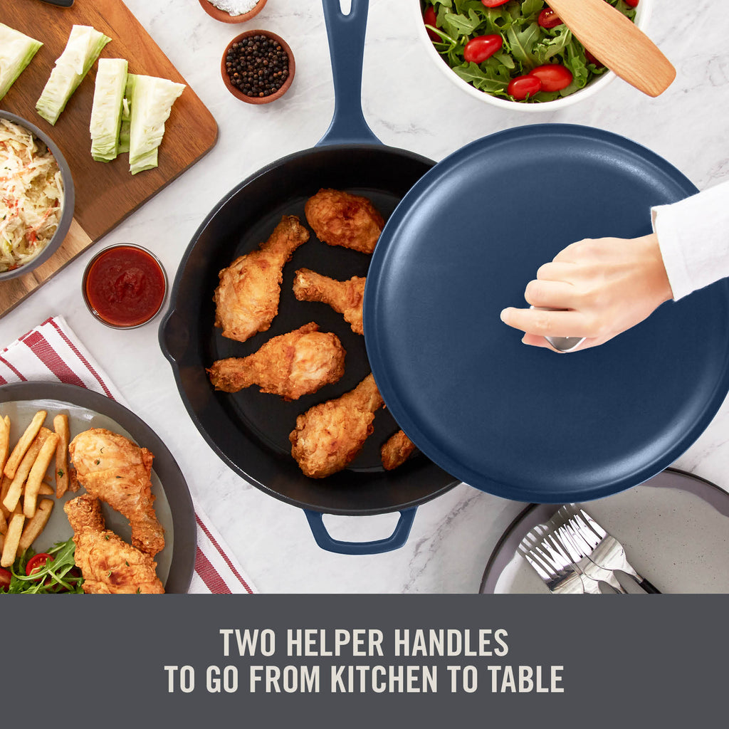 4.5 Qt. Nonstick Cast Iron Deep Skillet with Lid C8